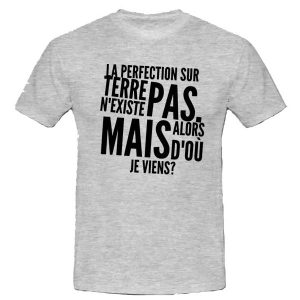 T-shirt la perfection sur terre n'existe pas, mais alors d'où je viens?